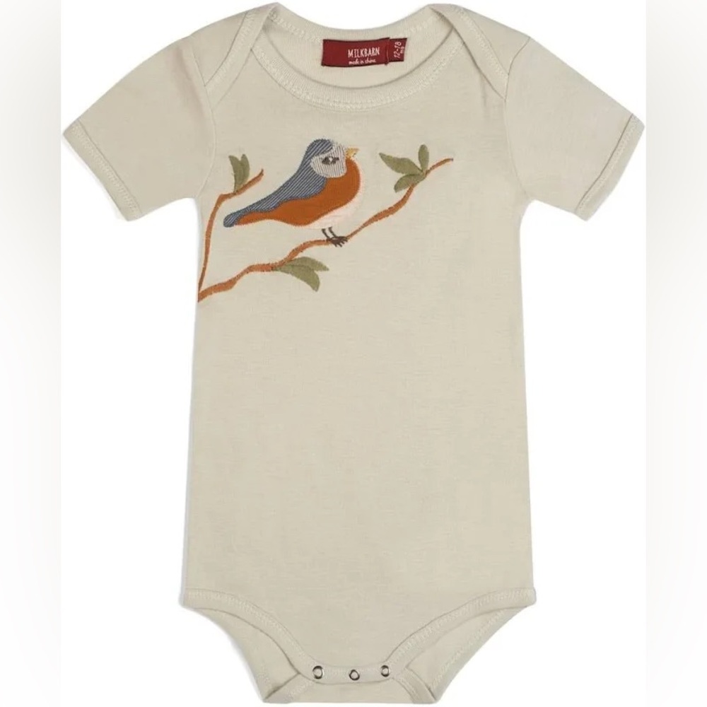 Milkbarn Applique Onesie Long Sleeve Bird